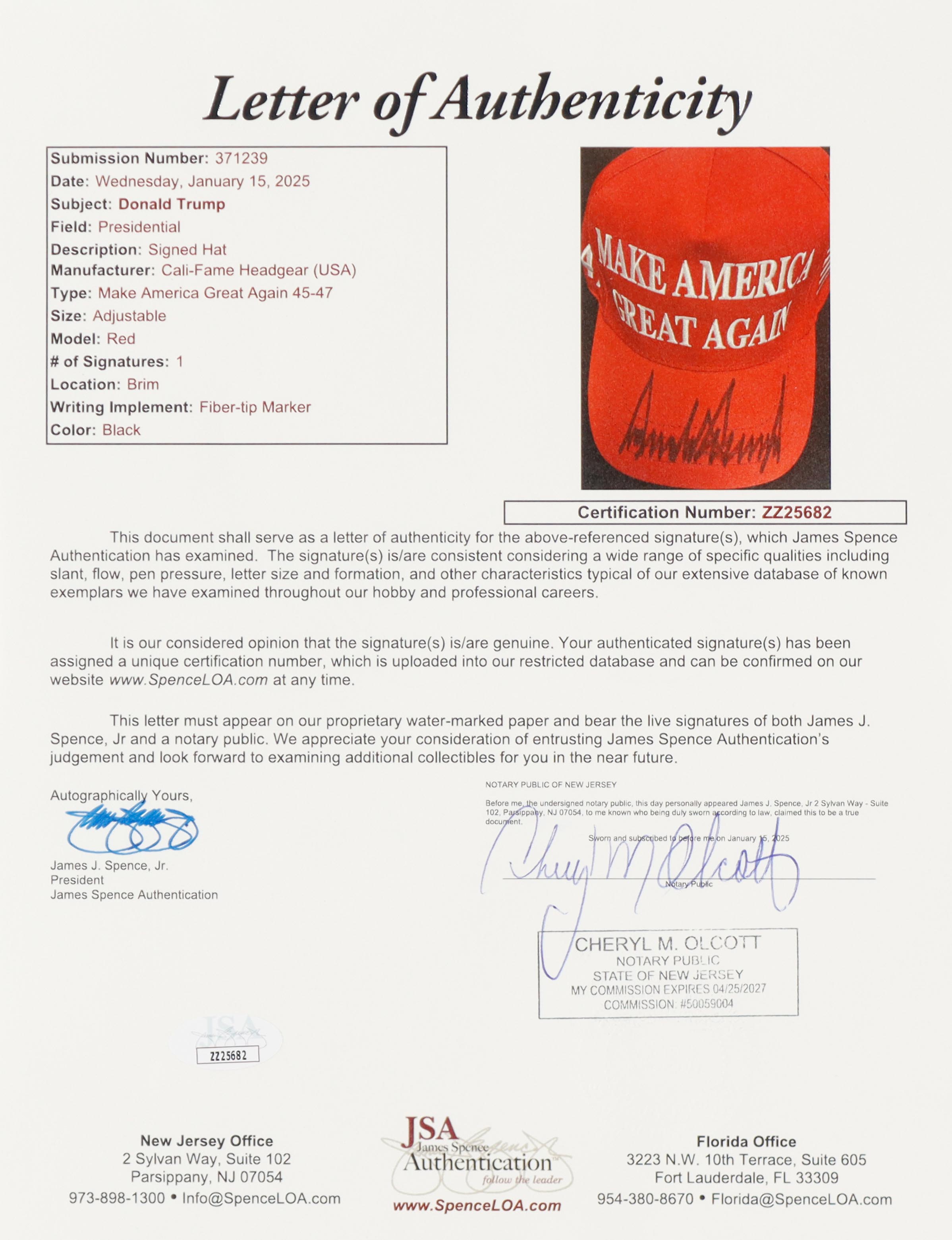 Donald Trump Signed "Make America Great Again" Adjustable Hat (JSA) at PristineAuction.com Donald Trump Signed "Make America Great Again" Adjustable Hat (JSA) at PristineAuction.com