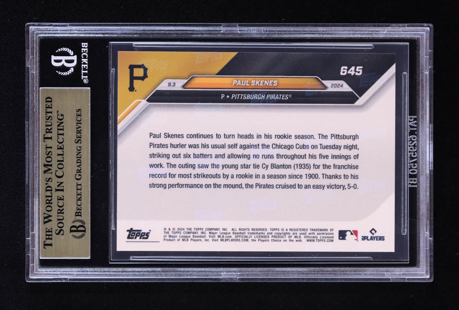 Paul Skenes 2024 Topps Now #645 RC (BGS 9.5) at PristineAuction.com Paul Skenes 2024 Topps Now #645 RC (BGS 9.5) at PristineAuction.com