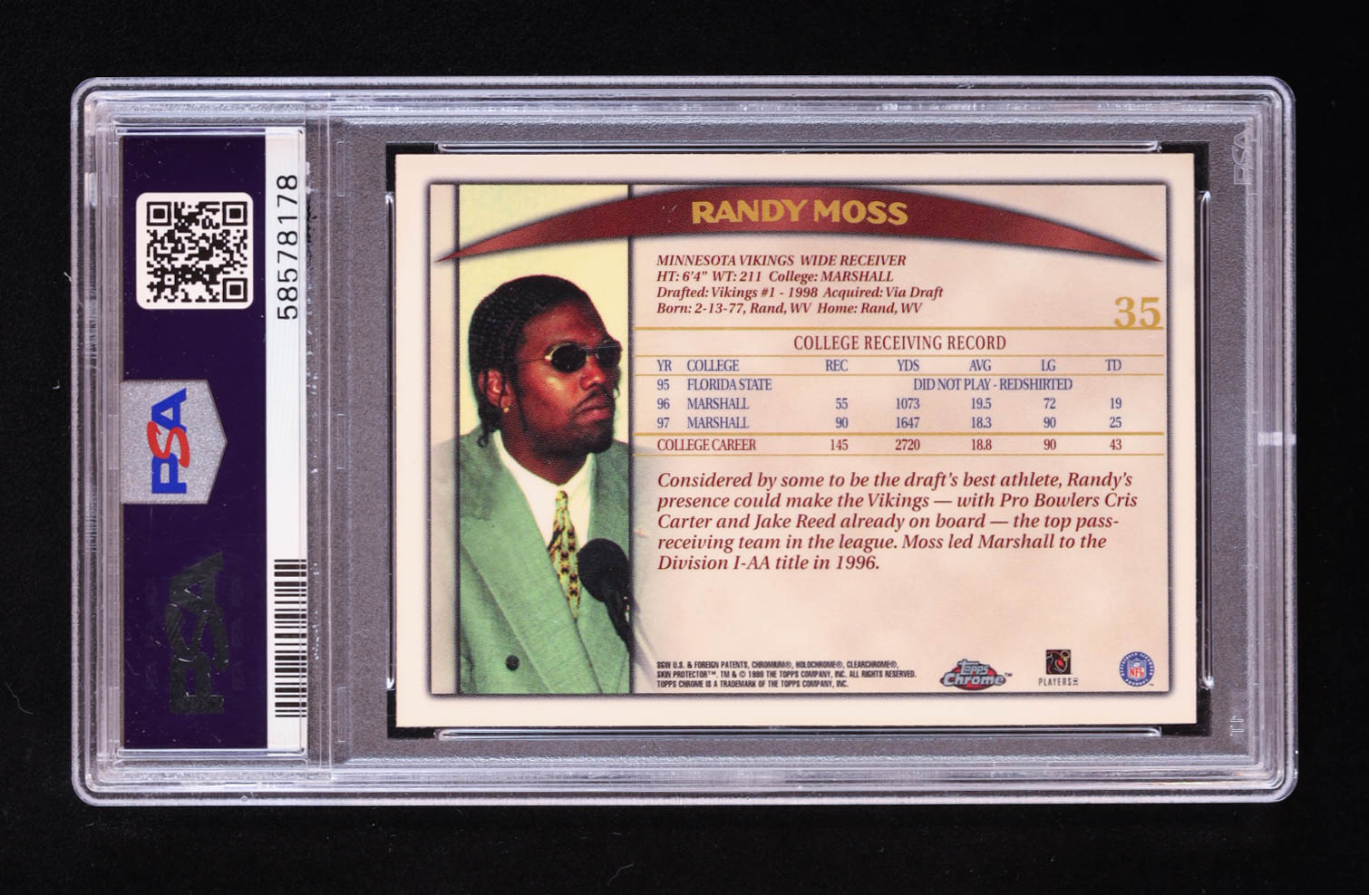 Randy Moss 1998 Topps Chrome #35 RC (PSA 8) at PristineAuction.com Randy Moss 1998 Topps Chrome #35 RC (PSA 8) at PristineAuction.com