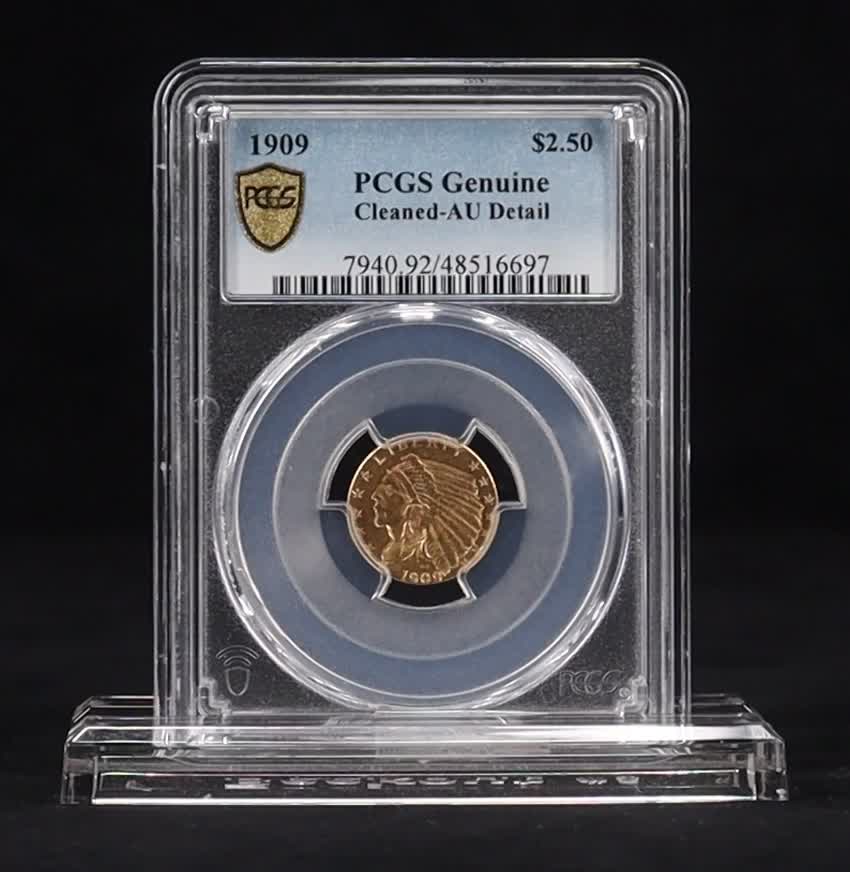 1909 U.S. Indian Quarter Eagle $2.50 Gold Coin - Cleaned - Gold Shield (PCGS Genuine AU Detail) at PristineAuction.com