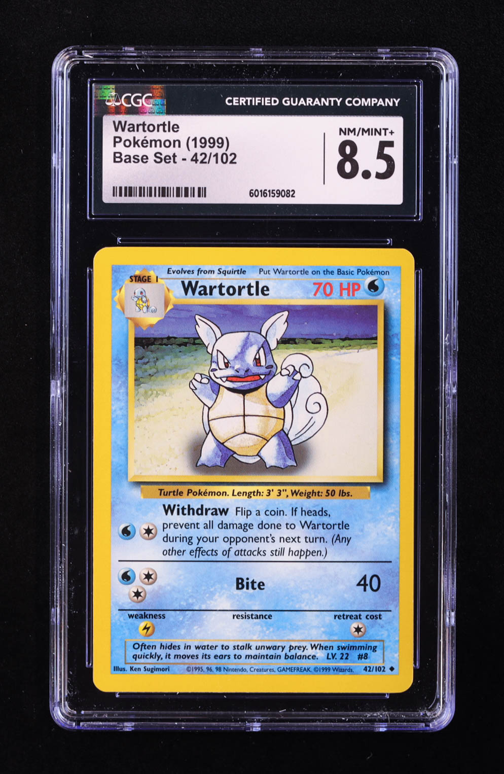 Wartortle Pokemon 1999 Base Unlimited #42 (CGC 8.5) at PristineAuction.com Wartortle Pokemon 1999 Base Unlimited #42 (CGC 8.5) at PristineAuction.com