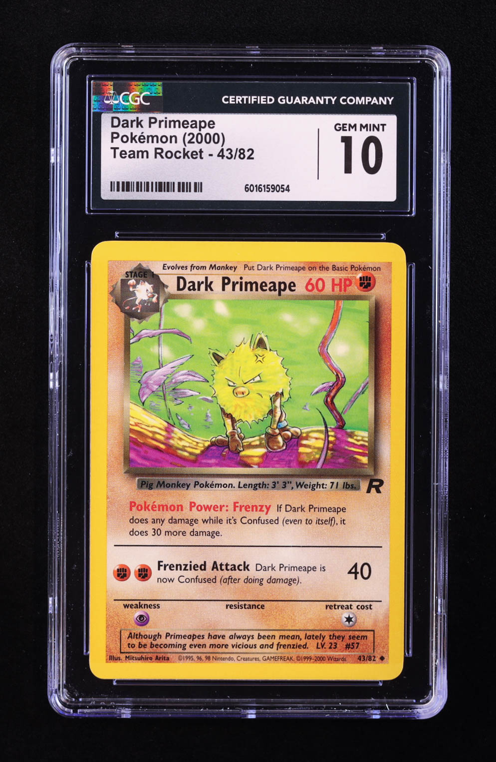Dark Primeape Pokemon 2000 Team Rocket #43 (CGC 10) at PristineAuction.com Dark Primeape Pokemon 2000 Team Rocket #43 (CGC 10) at PristineAuction.com