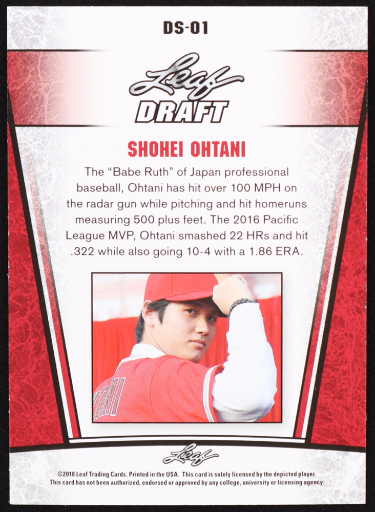 Shohei Ohtani 2018 Leaf Ohtani Draft Silver #DS01 RC at PristineAuction.com Shohei Ohtani 2018 Leaf Ohtani Draft Silver #DS01 RC at PristineAuction.com