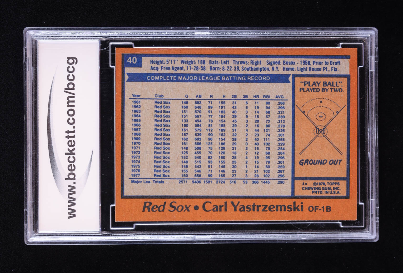Carl Yastrzemski 1978 Topps #40 (BCCG 9) at PristineAuction.com Carl Yastrzemski 1978 Topps #40 (BCCG 9) at PristineAuction.com