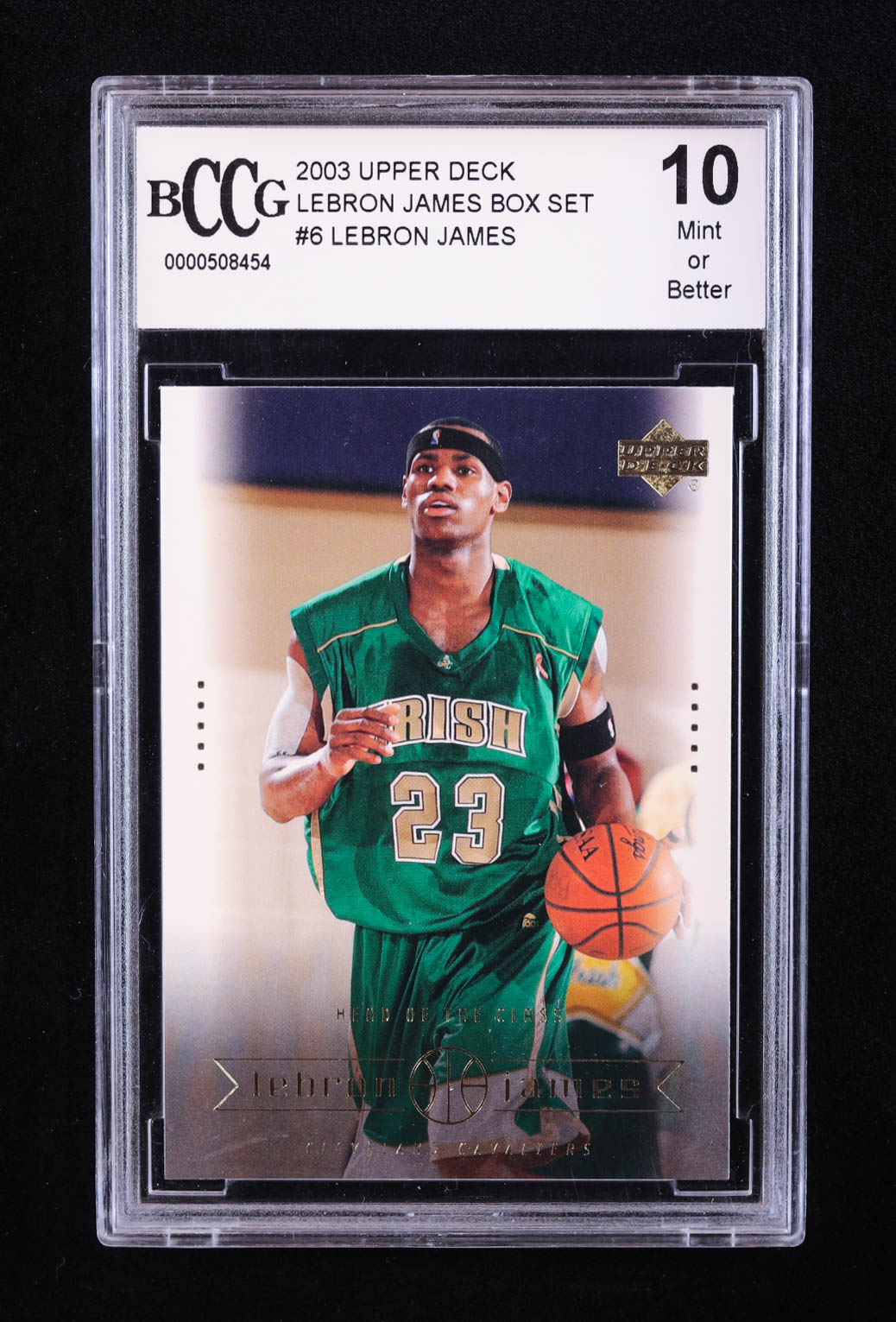 LeBron James 2003 Upper Deck LeBron James Box Set #6 RC / Head of the Class (BCCG 10) at PristineAuction.com LeBron James 2003 Upper Deck LeBron James Box Set #6 RC / Head of the Class (BCCG 10) at PristineAuction.com