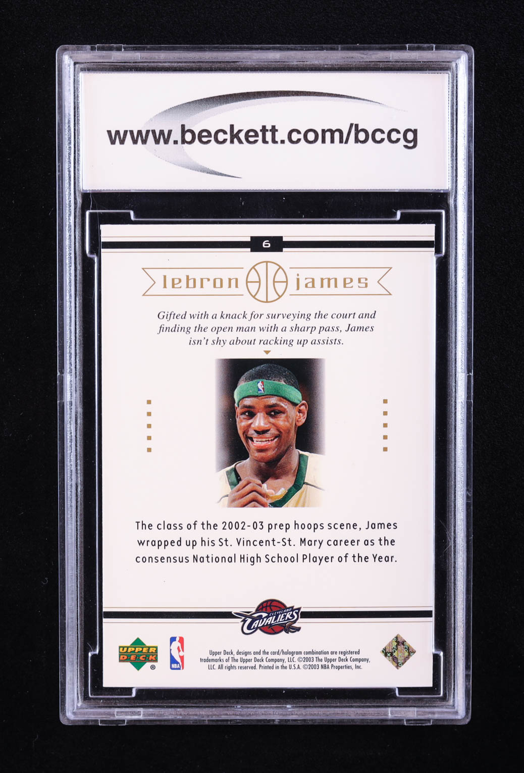 LeBron James 2003 Upper Deck LeBron James Box Set #6 RC / Head of the Class (BCCG 10) at PristineAuction.com LeBron James 2003 Upper Deck LeBron James Box Set #6 RC / Head of the Class (BCCG 10) at PristineAuction.com