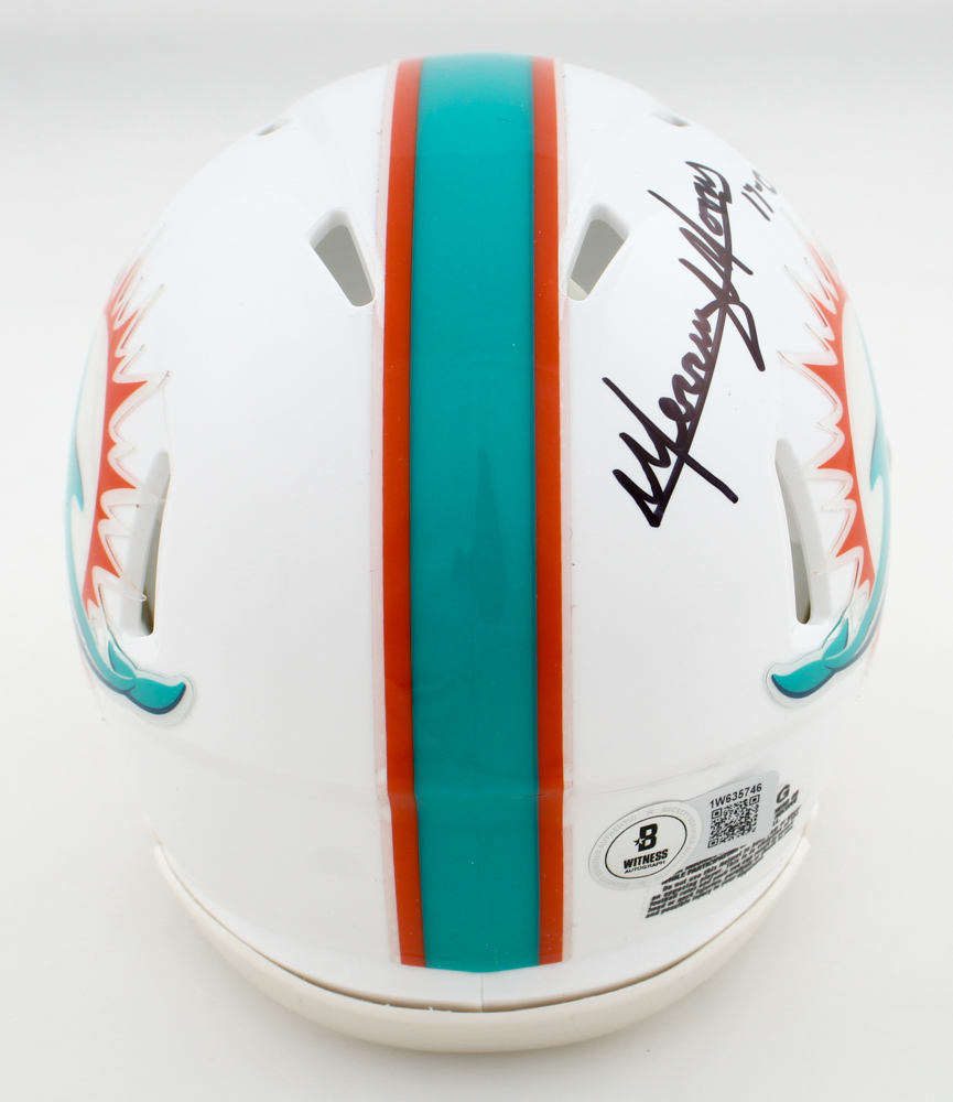 Mercury Morris Signed Dolphins Throwback Speed Mini Helmet Inscribed "17-0" (Beckett) at PristineAuction.com Mercury Morris Signed Dolphins Throwback Speed Mini Helmet Inscribed "17-0" (Beckett) at PristineAuction.com