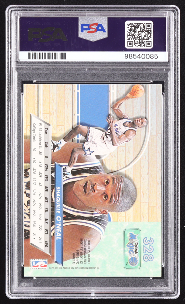 Shaquille O'Neal 1992-93 Ultra #328 RC (PSA 9) at PristineAuction.com Shaquille O'Neal 1992-93 Ultra #328 RC (PSA 9) at PristineAuction.com