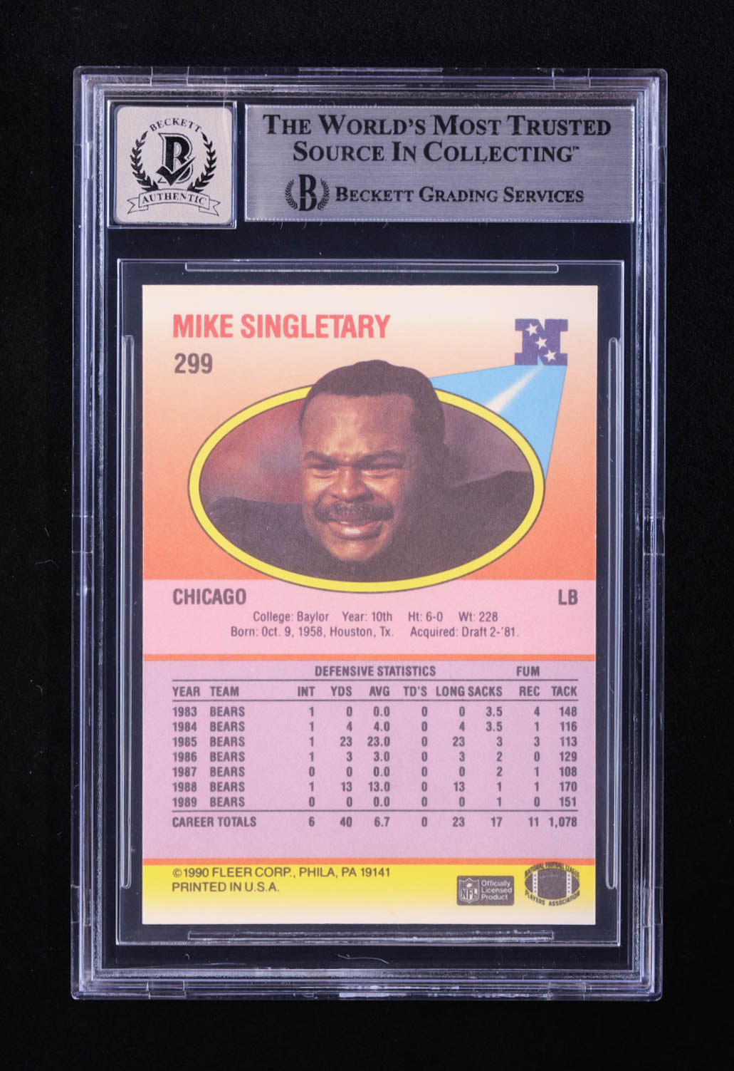 Mike Singletary Signed 1990 Fleer #299 (BGS | Auto 10) at PristineAuction.com Mike Singletary Signed 1990 Fleer #299 (BGS | Auto 10) at PristineAuction.com
