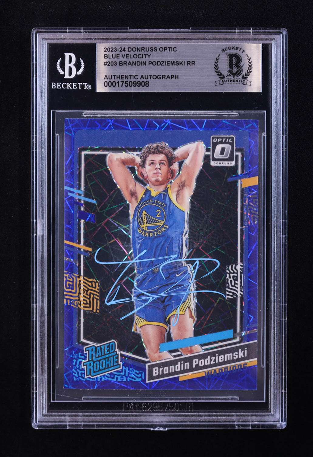 Brandin Podziemski Signed 2023-24 Donruss Optic Blue Velocity #203 RR RC (BGS) at PristineAuction.com Brandin Podziemski Signed 2023-24 Donruss Optic Blue Velocity #203 RR RC (BGS) at PristineAuction.com