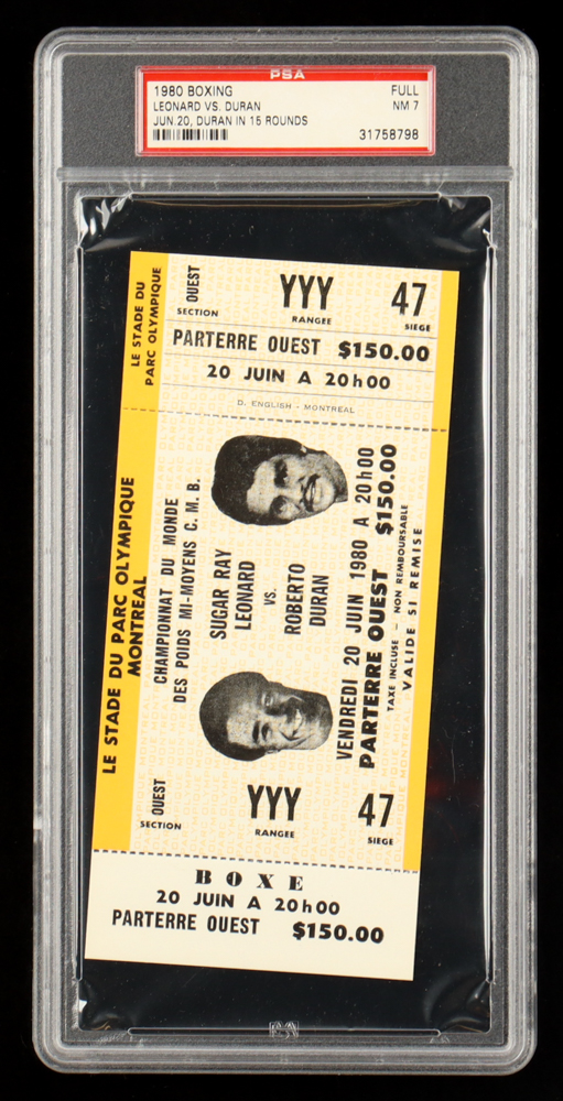 Sugar Ray Leonard vs. Roberto Duran Original 1980 Boxing Event Ticket (PSA 7) at PristineAuction.com Sugar Ray Leonard vs. Roberto Duran Original 1980 Boxing Event Ticket (PSA 7) at PristineAuction.com