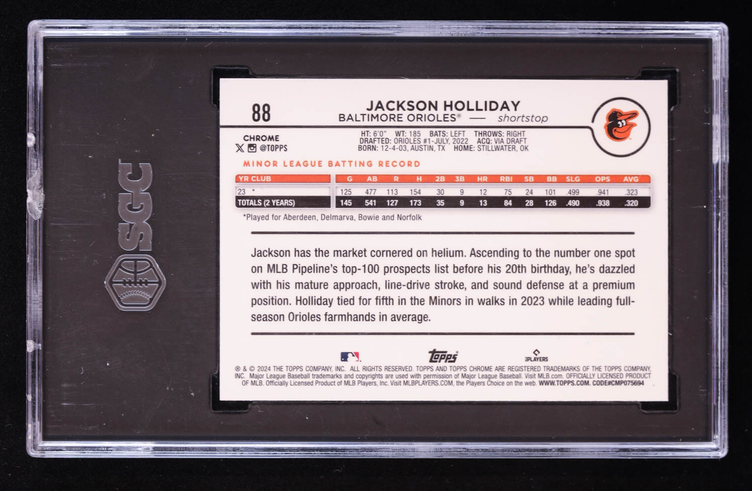 Jackson Holliday 2024 Topps Chrome #88 RC (SGC 9.5) at PristineAuction.com Jackson Holliday 2024 Topps Chrome #88 RC (SGC 9.5) at PristineAuction.com