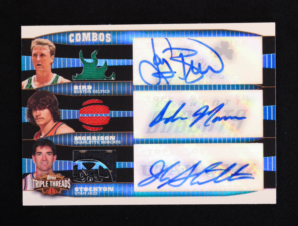 Larry Bird / Adam Morrison RC / John Stockton 2006-07 Topps Triple Threads Relics Combos Autographs Sapphire #TTRCA5 #2/3