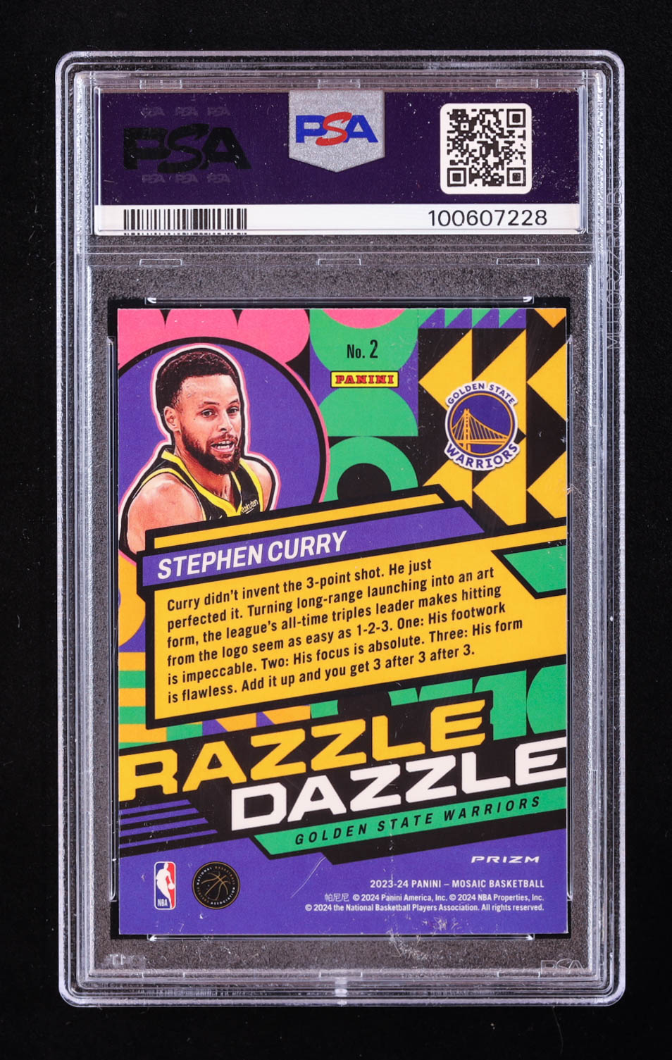 Stephen Curry 2023-24 Panini Mosaic Razzle Dazzle Mosaic #2 (PSA 9) at PristineAuction.com Stephen Curry 2023-24 Panini Mosaic Razzle Dazzle Mosaic #2 (PSA 9) at PristineAuction.com