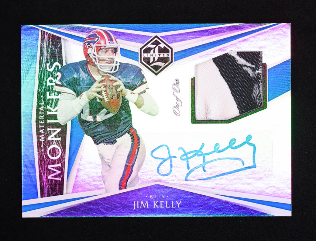 Jim Kelly 2020 Panini Limited Material Monikers Mirror Blue #MMJK #1/1 at PristineAuction.com Jim Kelly 2020 Panini Limited Material Monikers Mirror Blue #MMJK #1/1 at PristineAuction.com