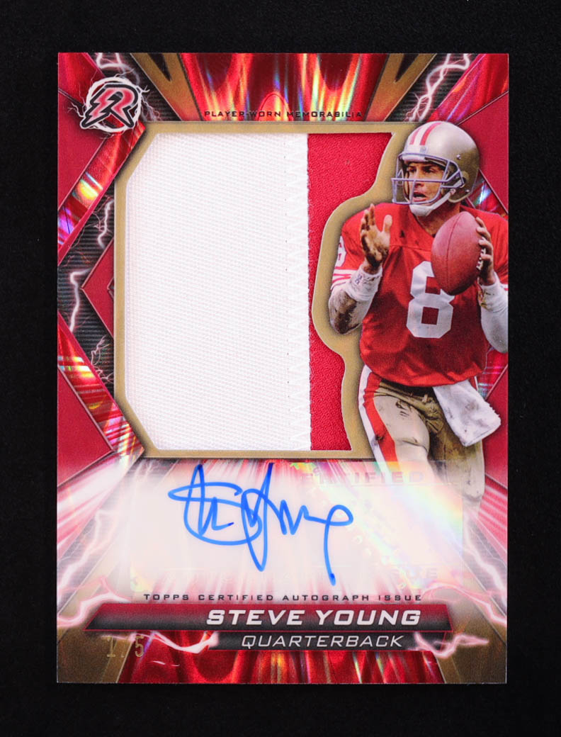 Steve Young 2023 Topps Composite Resurgence Patch Autographs Red #RPASY #1/5 at PristineAuction.com Steve Young 2023 Topps Composite Resurgence Patch Autographs Red #RPASY #1/5 at PristineAuction.com