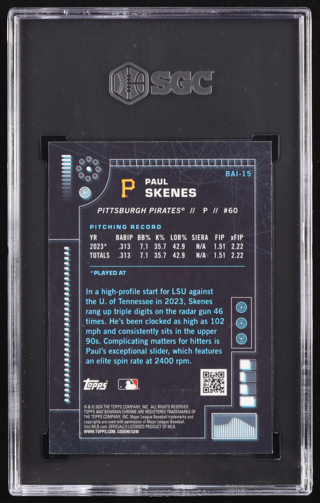 Paul Skenes 2024 Bowman Chrome Bowman AI #BAI15 RC (SGC 9.5) at PristineAuction.com Paul Skenes 2024 Bowman Chrome Bowman AI #BAI15 RC (SGC 9.5) at PristineAuction.com