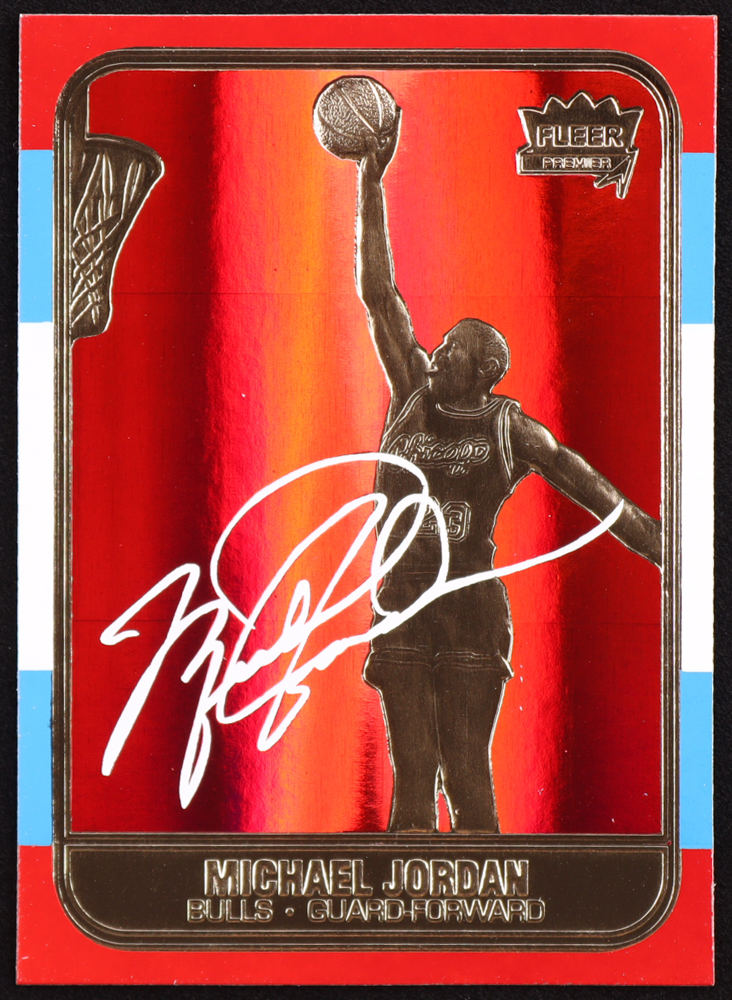 Michael Jordan 1997 Fleer Premier Signature Series Red Holo Refractor 23Kt Gold Card at PristineAuction.com Michael Jordan 1997 Fleer Premier Signature Series Red Holo Refractor 23Kt Gold Card at PristineAuction.com