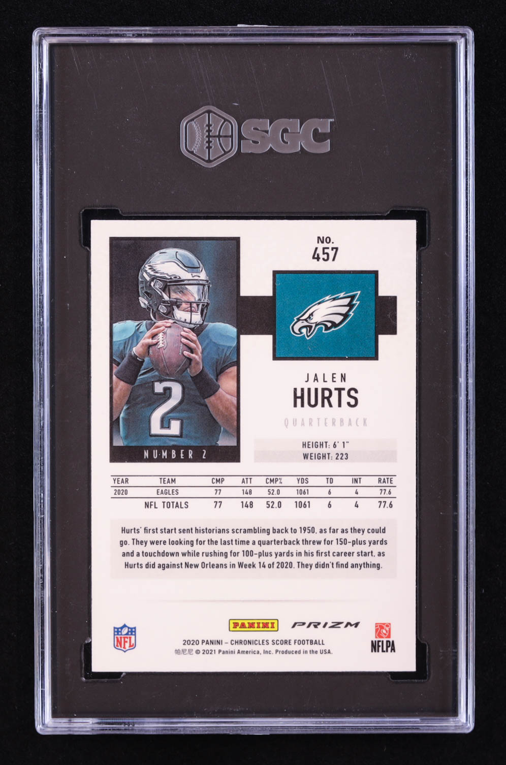 Jalen Hurts 2020 Score Silver #457 RC / CHRONICLES (SGC 9.5) at PristineAuction.com Jalen Hurts 2020 Score Silver #457 RC / CHRONICLES (SGC 9.5) at PristineAuction.com