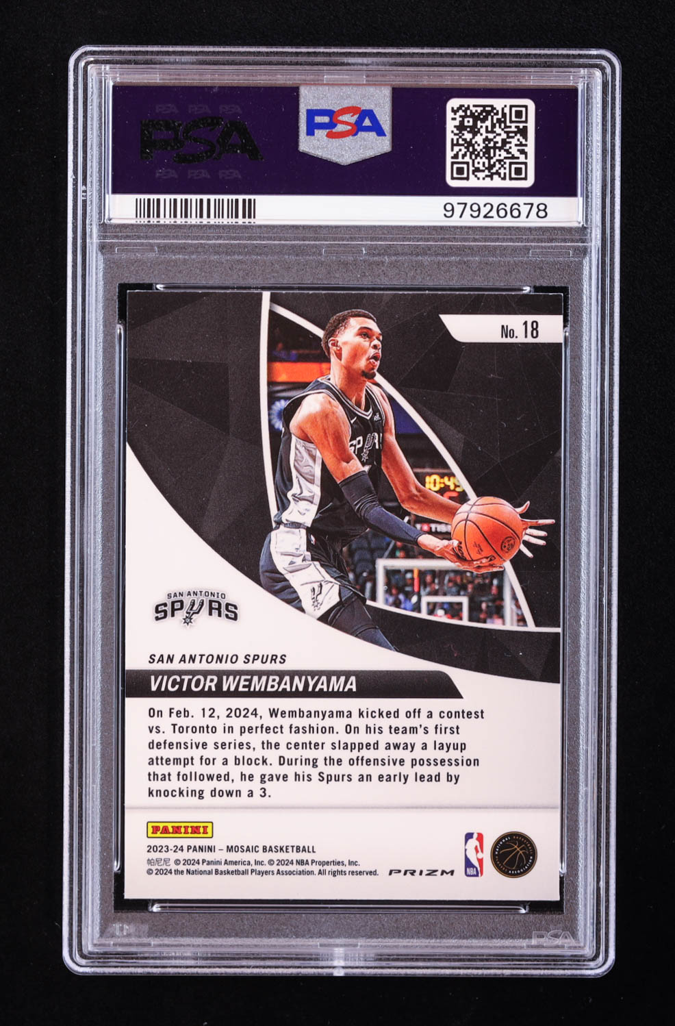 Victor Wembanyama 2023-24 Panini Mosaic Elevate Mosaic Green #18 RC (PSA 10) at PristineAuction.com Victor Wembanyama 2023-24 Panini Mosaic Elevate Mosaic Green #18 RC (PSA 10) at PristineAuction.com