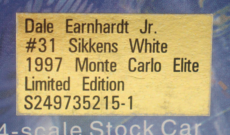 Dale Earnhardt Jr. Signed NASCAR #31 Sikkens White 1997 Monte Carlo - 1:24 Premium Action Diecast Car (Dale Jr.) at PristineAuction.com Dale Earnhardt Jr. Signed NASCAR #31 Sikkens White 1997 Monte Carlo - 1:24 Premium Action Diecast Car (Dale Jr.) at PristineAuction.com