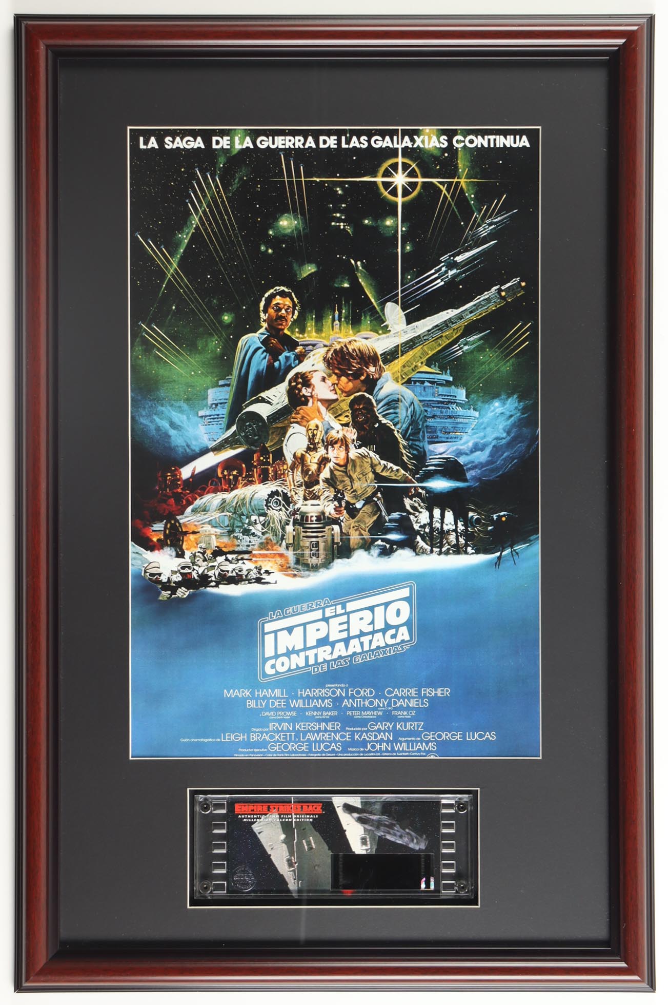 "Star Wars: The Empire Strikes Back" Spain Release Custom Framed Print Display With Authentic Lucite Encased 70MM Film at PristineAuction.com "Star Wars: The Empire Strikes Back" Spain Release Custom Framed Print Display With Authentic Lucite Encased 70MM Film at PristineAuction.com