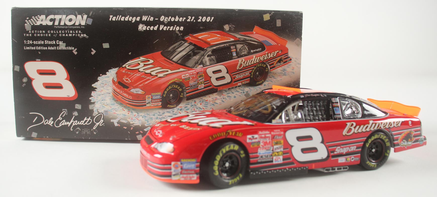 Dale Earnhardt Jr. Signed NASCAR #8 Budweiser / Talladega Win / Raced Version 2001 Monte Carlo - 1:24 Premium Diecast Car (Dale Jr.) at PristineAuction.com Dale Earnhardt Jr. Signed NASCAR #8 Budweiser / Talladega Win / Raced Version 2001 Monte Carlo - 1:24 Premium Diecast Car (Dale Jr.) at PristineAuction.com