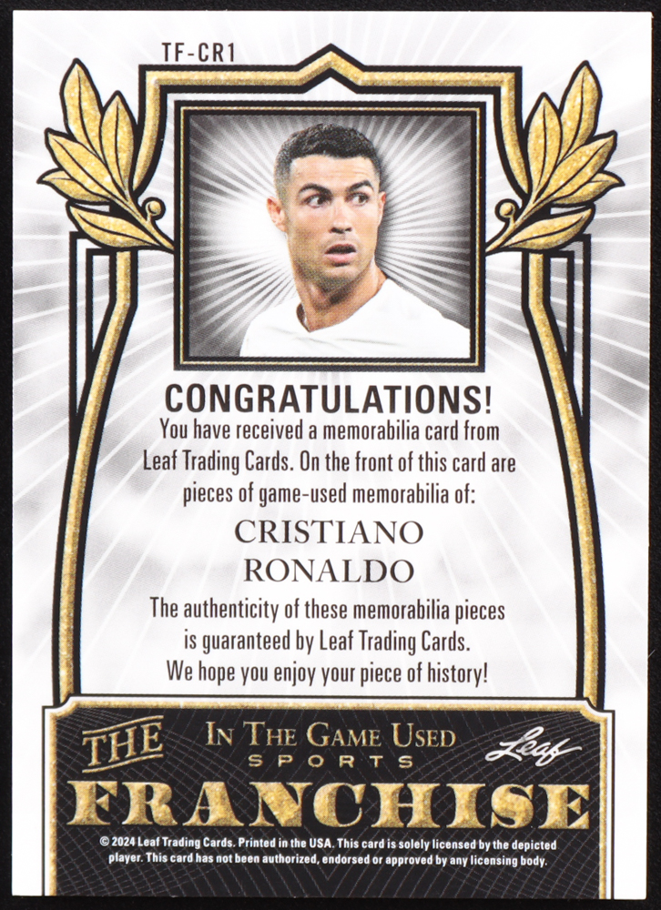 Cristiano Ronaldo 2024 ITG Used Sports The Franchise Memorabilia Spectrum Pink #TFCR1 #6/30 at PristineAuction.com Cristiano Ronaldo 2024 ITG Used Sports The Franchise Memorabilia Spectrum Pink #TFCR1 #6/30 at PristineAuction.com