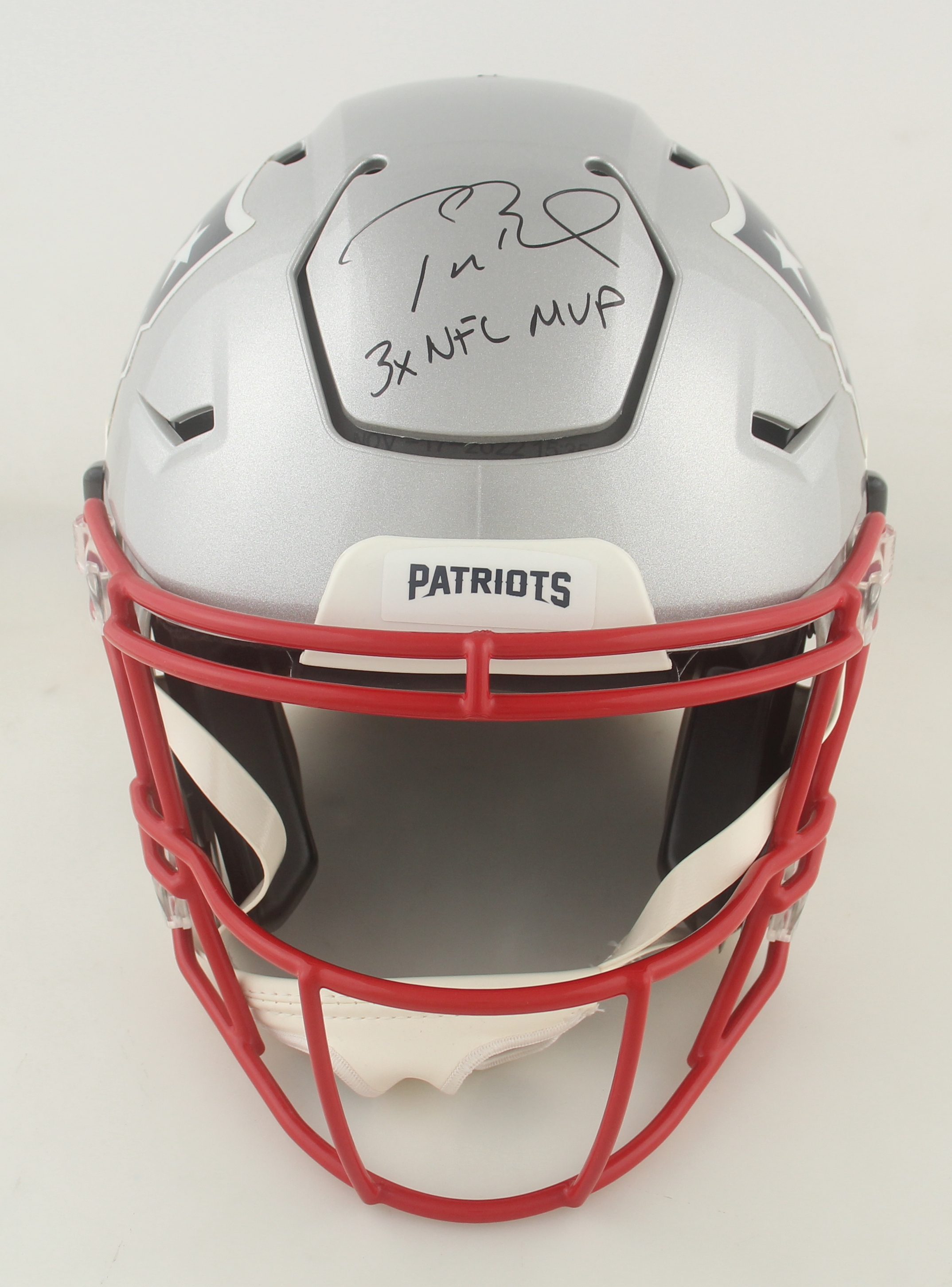 Tom Brady Signed Patriots Full-Size Authentic On-Field Speedflex Helmet Inscribed "3x NFL MVP" (Fanatics) at PristineAuction.com Tom Brady Signed Patriots Full-Size Authentic On-Field Speedflex Helmet Inscribed "3x NFL MVP" (Fanatics) at PristineAuction.com