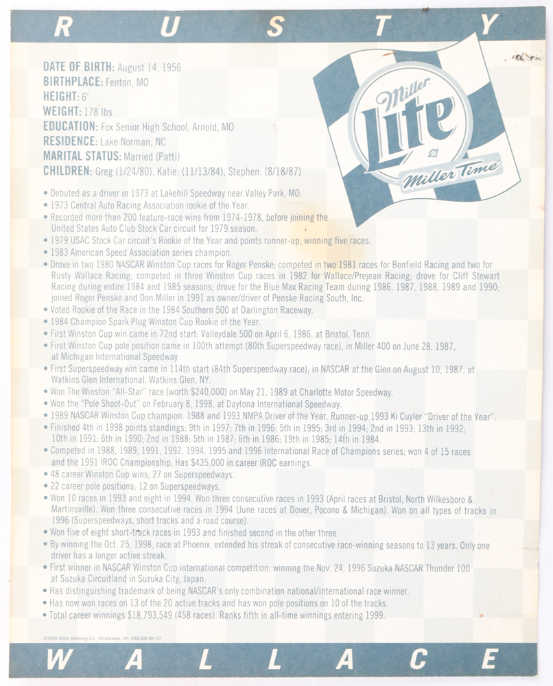 Rusty Wallace Signed NASCAR 8x10 Photo (Beckett) at PristineAuction.com Rusty Wallace Signed NASCAR 8x10 Photo (Beckett) at PristineAuction.com