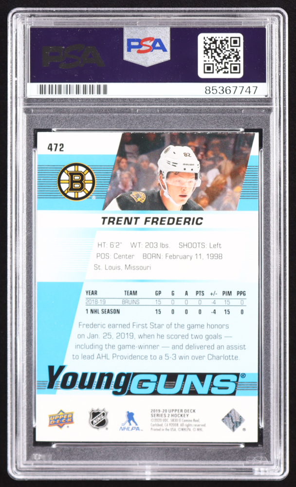 Trent Frederic Signed 2019-20 Upper Deck #472 YG RC (PSA) at PristineAuction.com Trent Frederic Signed 2019-20 Upper Deck #472 YG RC (PSA) at PristineAuction.com