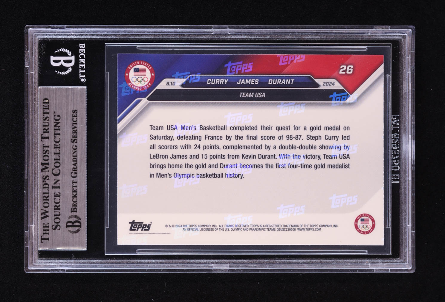 Stephen Curry / LeBron James / Kevin Durant 2024 Topps Now Olympic Games #26 (BGS 6.5) at PristineAuction.com Stephen Curry / LeBron James / Kevin Durant 2024 Topps Now Olympic Games #26 (BGS 6.5) at PristineAuction.com