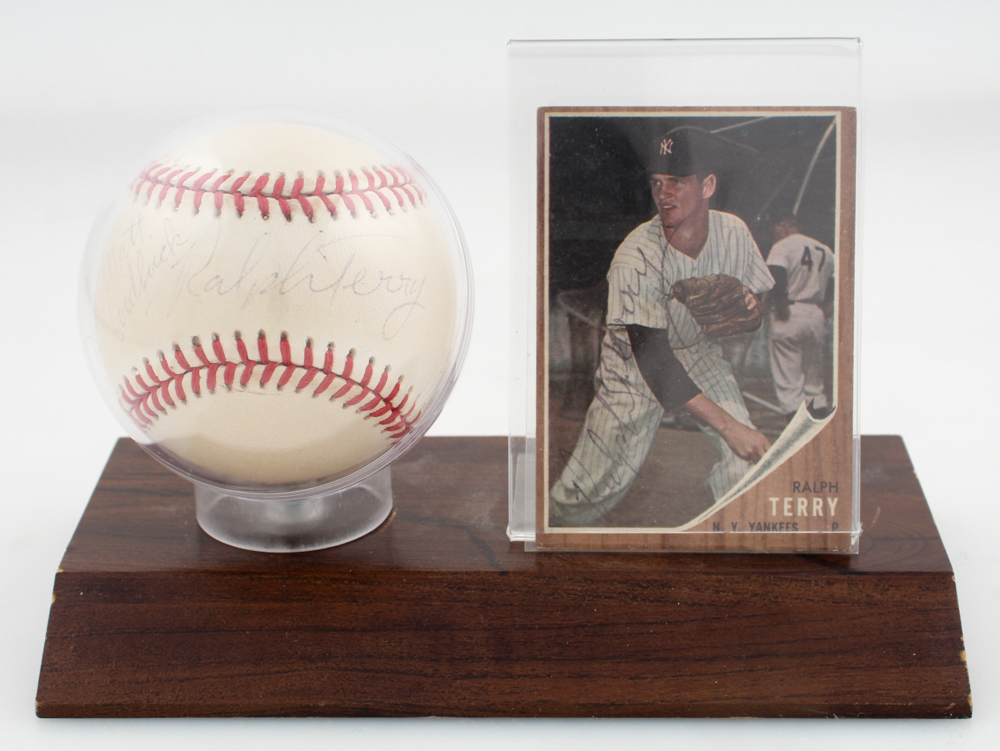 Ralph Terry Signed OAL Baseball & 1962 Topps #48 Trading Card with Display Case Inscribed "Good Luck" (JSA) at PristineAuction.com Ralph Terry Signed OAL Baseball & 1962 Topps #48 Trading Card with Display Case Inscribed "Good Luck" (JSA) at PristineAuction.com