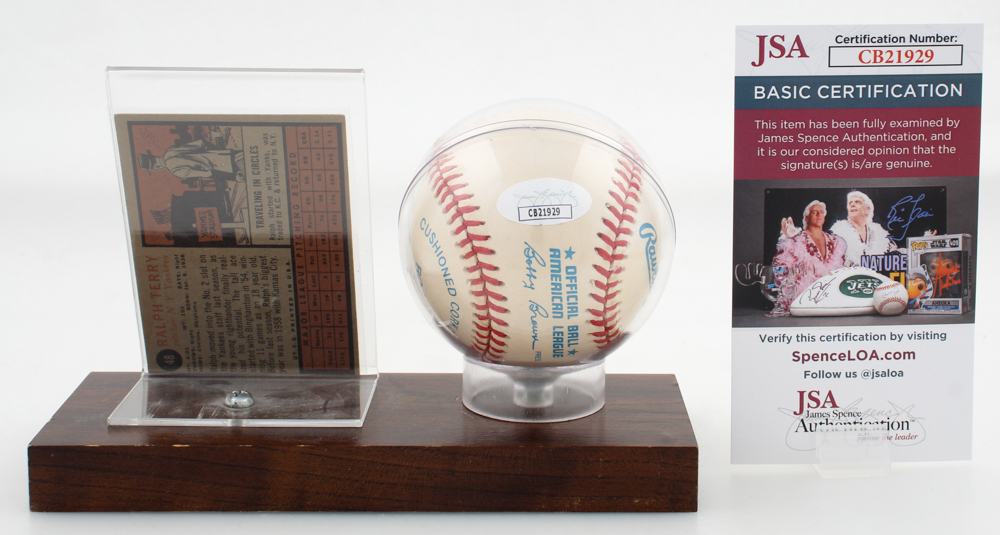 Ralph Terry Signed OAL Baseball & 1962 Topps #48 Trading Card with Display Case Inscribed "Good Luck" (JSA) at PristineAuction.com Ralph Terry Signed OAL Baseball & 1962 Topps #48 Trading Card with Display Case Inscribed "Good Luck" (JSA) at PristineAuction.com
