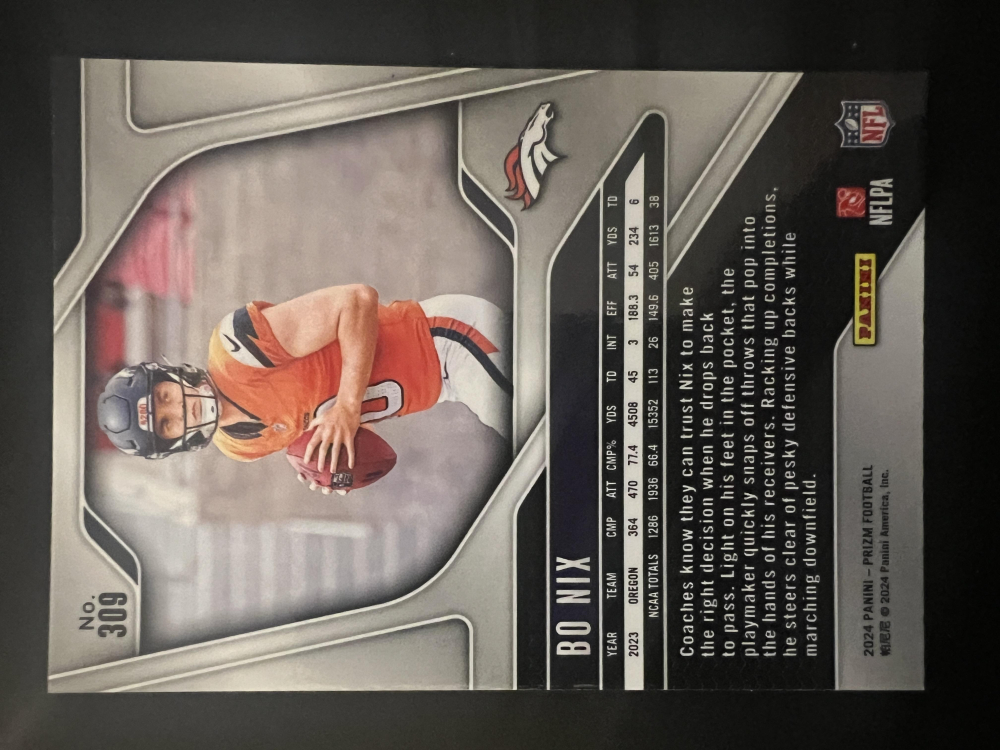 Bo Nix 2024 Panini Prizm #309 RC at PristineAuction.com Bo Nix 2024 Panini Prizm #309 RC at PristineAuction.com