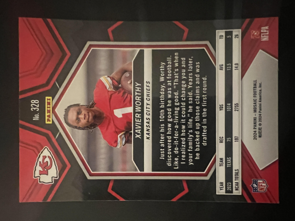 Xavier Worthy 2024 Mosaic #328 RC at PristineAuction.com Xavier Worthy 2024 Mosaic #328 RC at PristineAuction.com