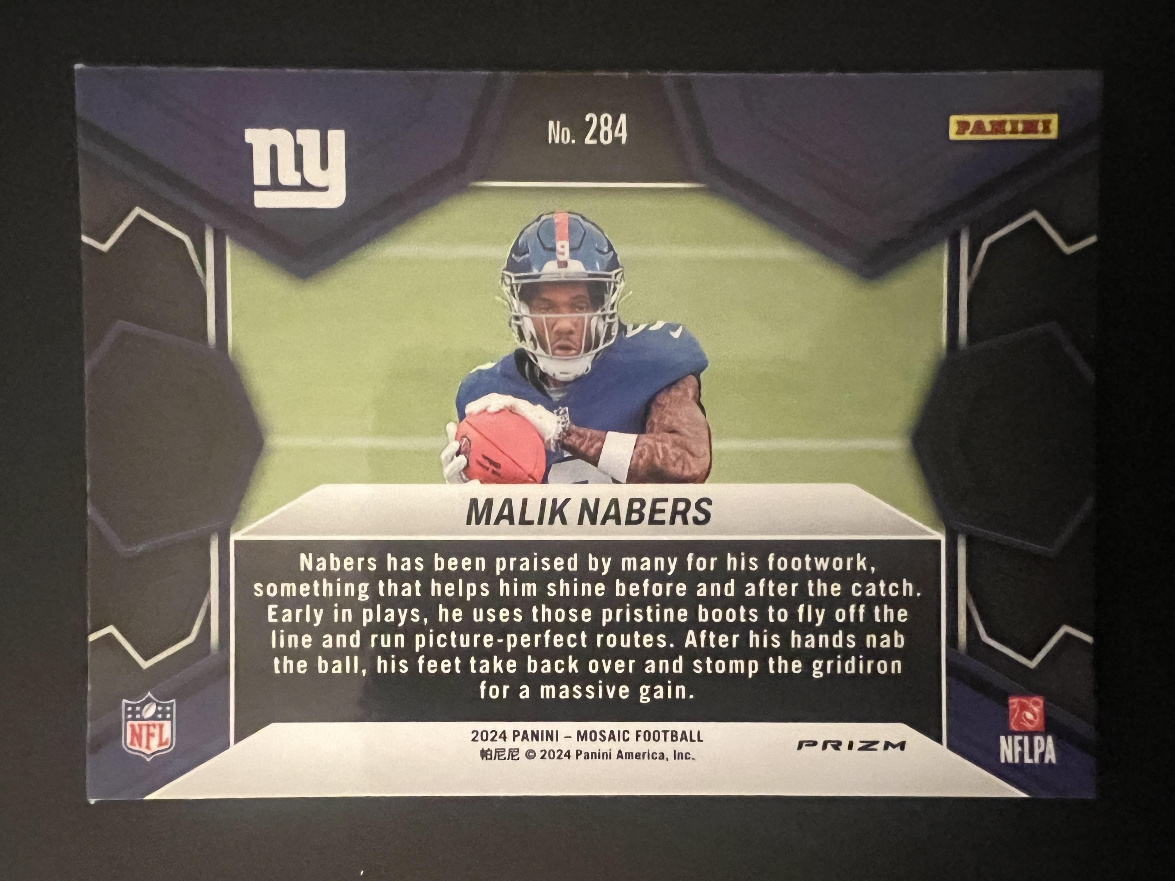 Malik Nabers 2024 Mosaic Debut Pink Camo #284 RC at PristineAuction.com Malik Nabers 2024 Mosaic Debut Pink Camo #284 RC at PristineAuction.com
