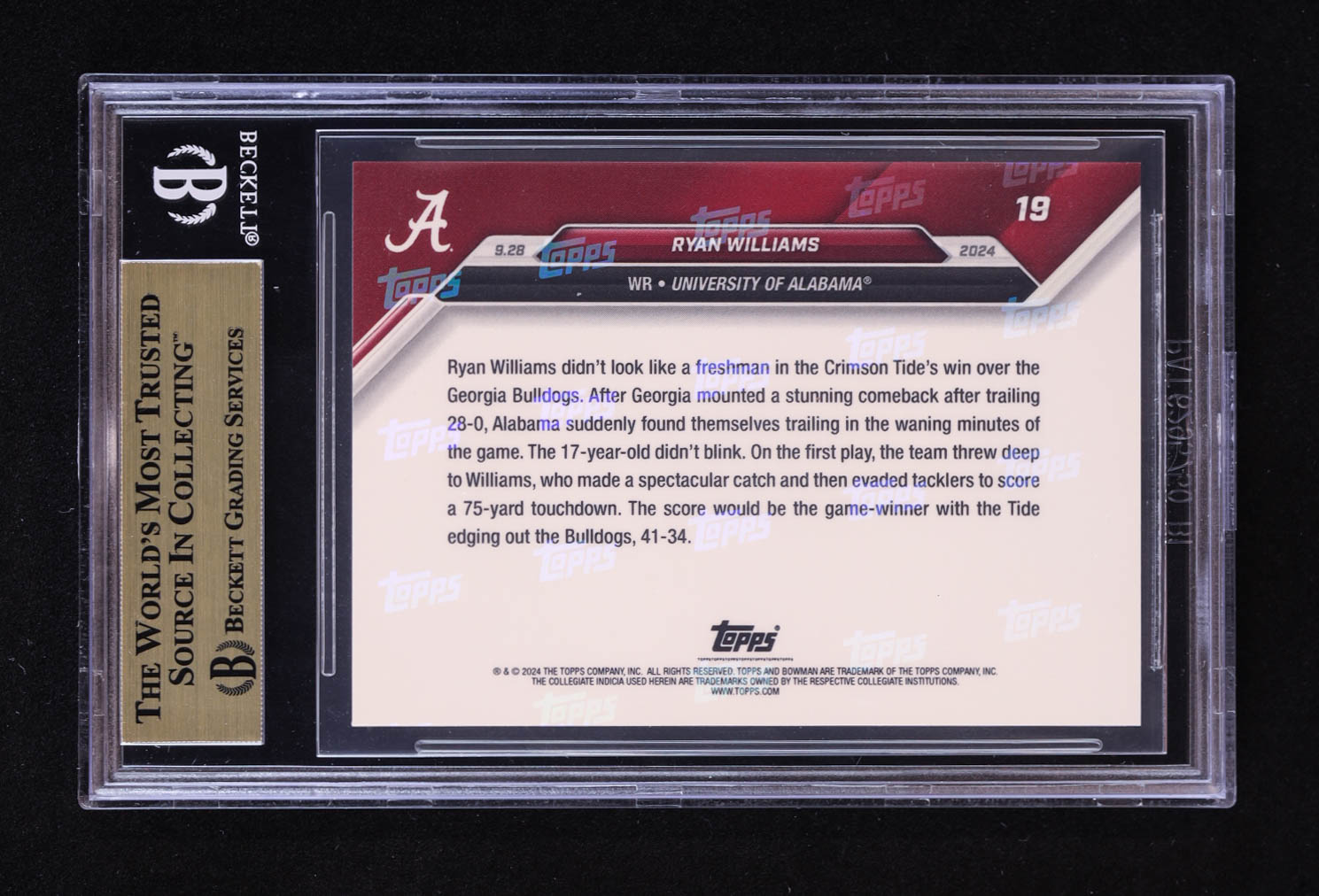 Ryan Williams 2024 Bowman University Now #19 RC (BGS 10) at PristineAuction.com Ryan Williams 2024 Bowman University Now #19 RC (BGS 10) at PristineAuction.com
