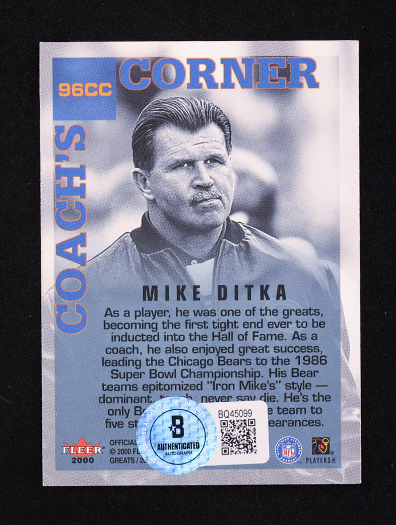 Mike Ditka Signed 2000 Fleer Greats of the Game Coach's Corner #96CC (Beckett) at PristineAuction.com Mike Ditka Signed 2000 Fleer Greats of the Game Coach's Corner #96CC (Beckett) at PristineAuction.com