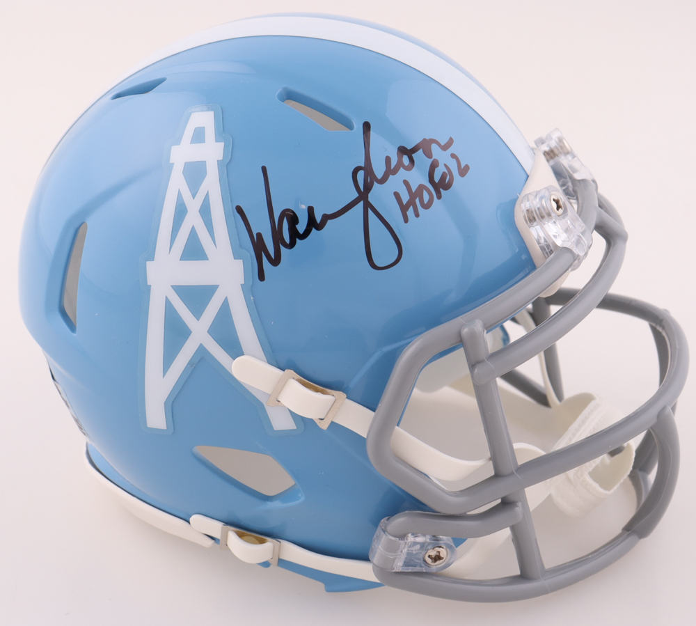 Warren Moon Signed Oilers Throwback Speed Mini Helmet Inscribed "HOF 06" (Beckett) at PristineAuction.com Warren Moon Signed Oilers Throwback Speed Mini Helmet Inscribed "HOF 06" (Beckett) at PristineAuction.com