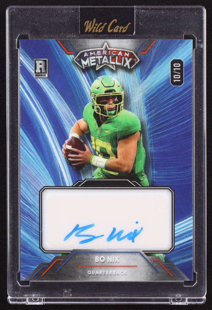 Bo Nix 2023 Wild Card American Metallix Autographs Blue #WMLBNA RC #10/10 at PristineAuction.com Bo Nix 2023 Wild Card American Metallix Autographs Blue #WMLBNA RC #10/10 at PristineAuction.com
