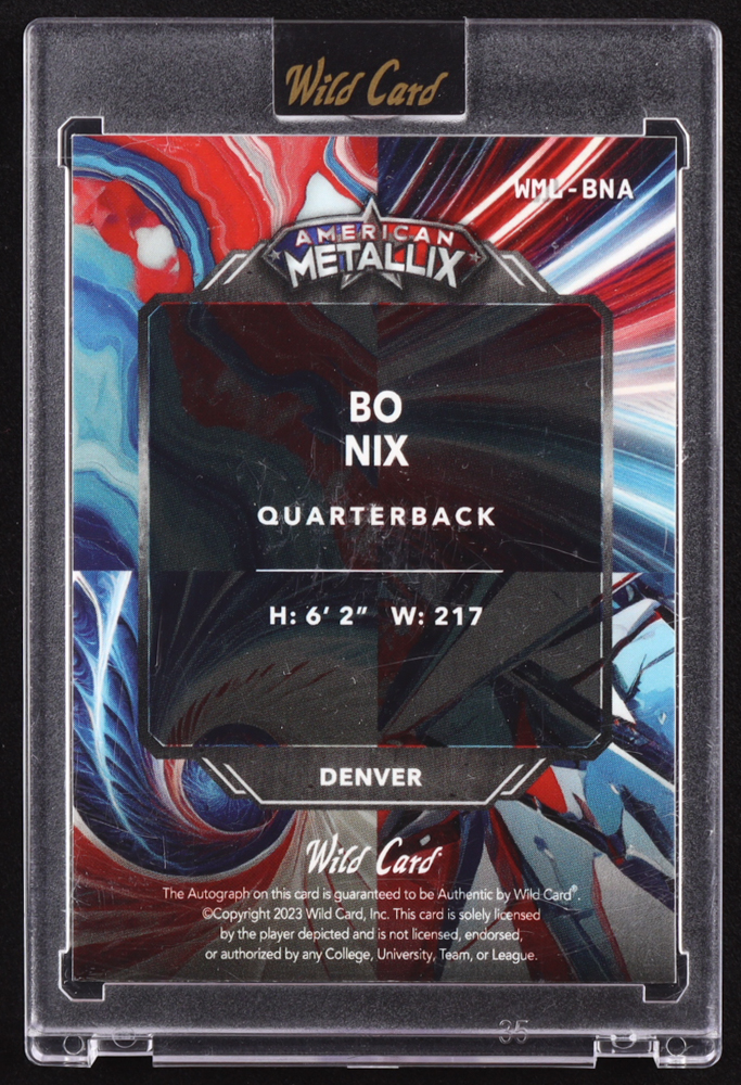 Bo Nix 2023 Wild Card American Metallix Autographs Blue #WMLBNA RC #10/10 at PristineAuction.com Bo Nix 2023 Wild Card American Metallix Autographs Blue #WMLBNA RC #10/10 at PristineAuction.com