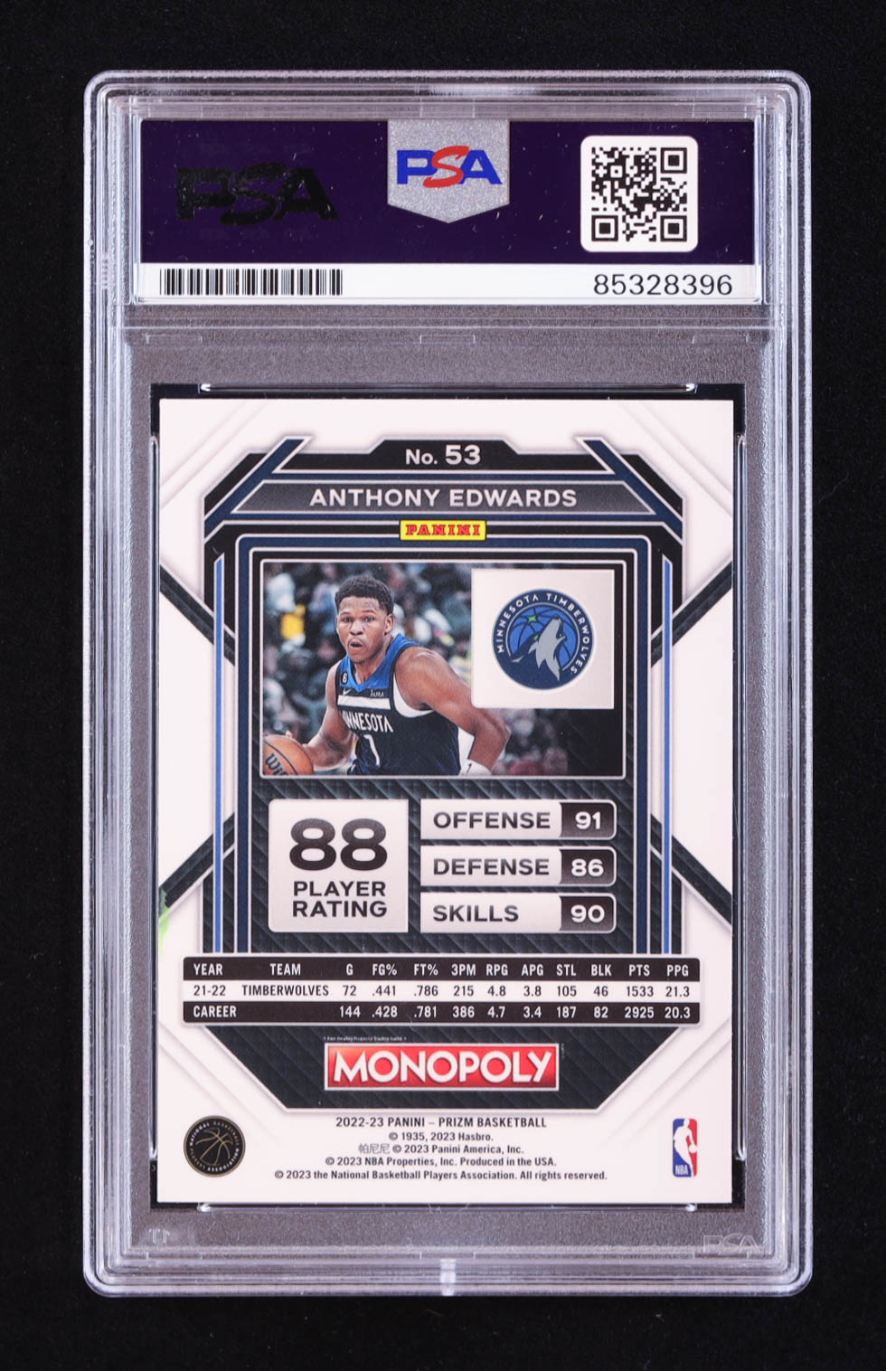 Anthony Edwards Signed 2022-23 Panini Prizm Monopoly #53 (PSA) at PristineAuction.com Anthony Edwards Signed 2022-23 Panini Prizm Monopoly #53 (PSA) at PristineAuction.com
