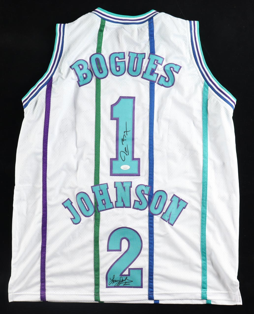 Muggsy Bogues & Larry Johnson Signed Jersey (JSA) at PristineAuction.com Muggsy Bogues & Larry Johnson Signed Jersey (JSA) at PristineAuction.com