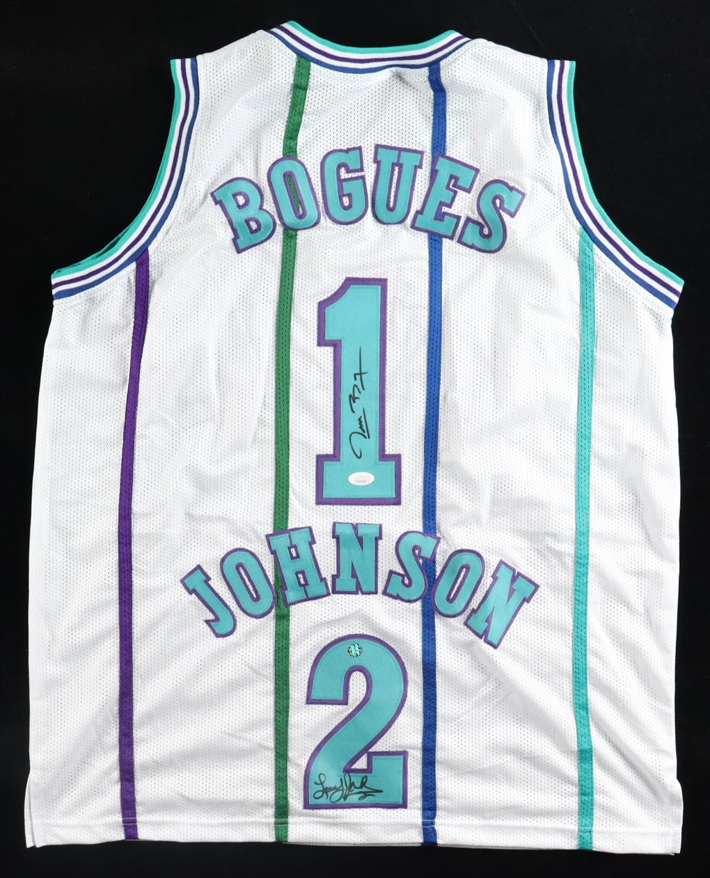Muggsy Bogues & Larry Johnson Signed Jersey (JSA & All World Memorabilia) at PristineAuction.com Muggsy Bogues & Larry Johnson Signed Jersey (JSA & All World Memorabilia) at PristineAuction.com