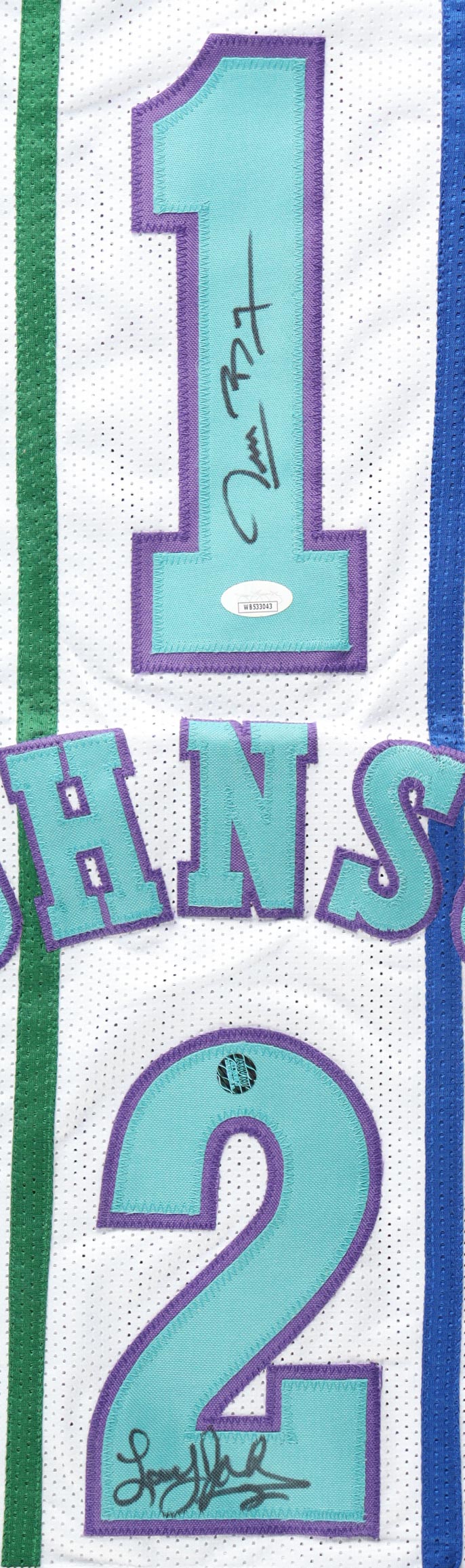 Muggsy Bogues & Larry Johnson Signed Jersey (JSA & All World Memorabilia) at PristineAuction.com Muggsy Bogues & Larry Johnson Signed Jersey (JSA & All World Memorabilia) at PristineAuction.com