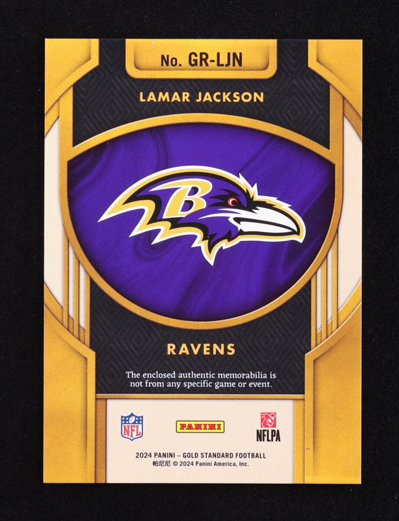 Lamar Jackson 2024 Panini Gold Standard Gold Rush Jerseys #GRLJN #246/299 at PristineAuction.com Lamar Jackson 2024 Panini Gold Standard Gold Rush Jerseys #GRLJN #246/299 at PristineAuction.com