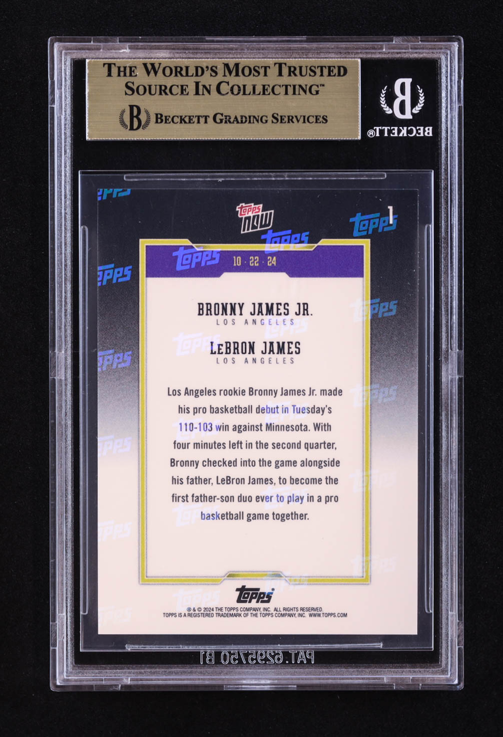 Bronny James Jr. RC / LeBron James 2024-25 Topps Now #1 (BGS 9.5) at PristineAuction.com Bronny James Jr. RC / LeBron James 2024-25 Topps Now #1 (BGS 9.5) at PristineAuction.com