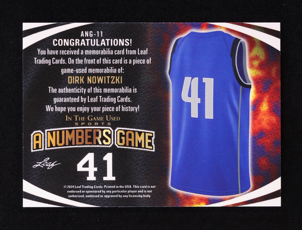 Dirk Nowitzki 2024 ITG Used Sports A Numbers Game Memorabilia Spectrum Red #ANG11 #3/4 at PristineAuction.com Dirk Nowitzki 2024 ITG Used Sports A Numbers Game Memorabilia Spectrum Red #ANG11 #3/4 at PristineAuction.com