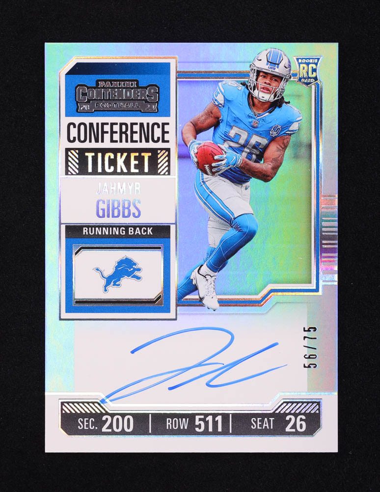 Jahmyr Gibbs 2023 Panini Contenders Conference Ticket #112 Autographs RC #56/75 at PristineAuction.com Jahmyr Gibbs 2023 Panini Contenders Conference Ticket #112 Autographs RC #56/75 at PristineAuction.com